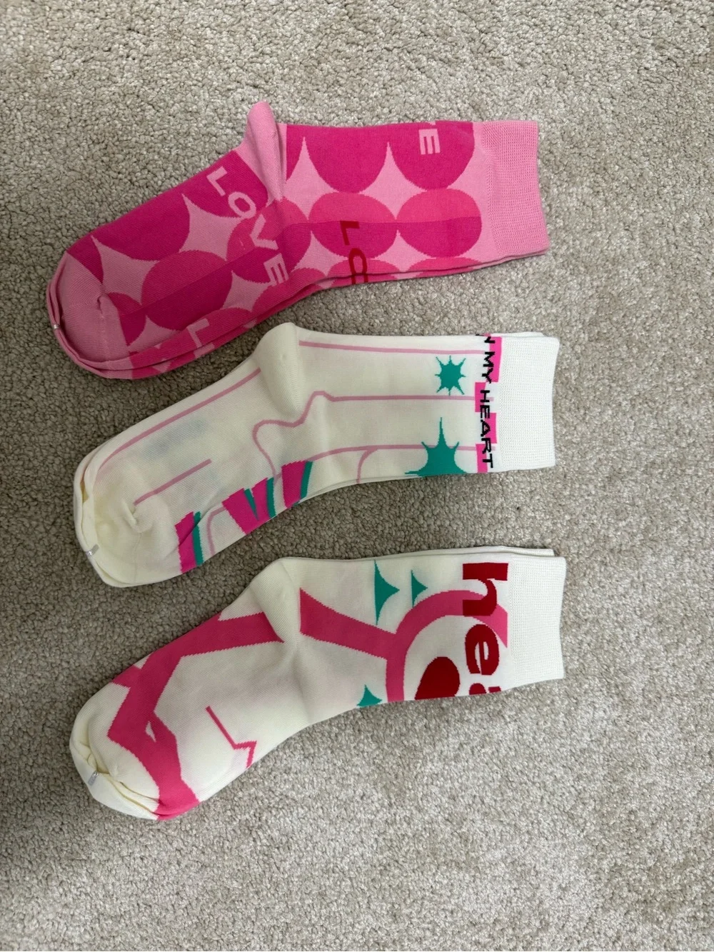 Women's Graphic Crew Socks - Pink & Cream (3-Pack)